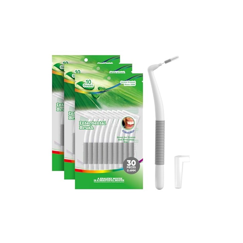 Interdental Brushes, 0.4 mm Ultra Fine, Pack of 30, L-Shaped