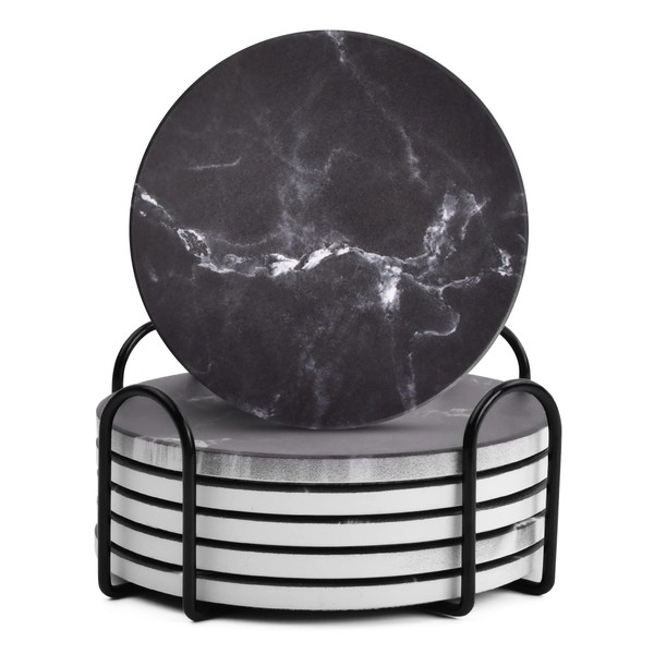 Anseom Pack of 6 Coasters Glasses, Round Ceramic Coasters with