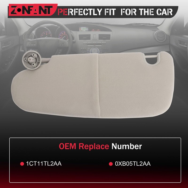 ZONFANT Grey Left Driver Side Sun Visor without Sunroof Compatible