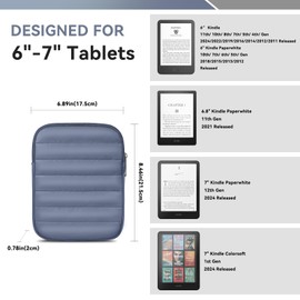Clezolraa 6-7 Inch Puffy Sleeve Case for 7" Kindle Paperwhite 12th Gen/Kindle Colorsoft 2024, 6.8" Kindle Paperwhite 11th Gen, 6" Kindle 11th Gen 2024/2022, Oasis, Protective Pouch Bag, Navy