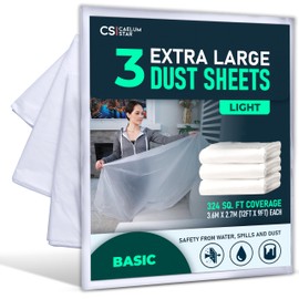 CS 3 Pack Extra Large Plastic Dust Sheets for Decorating 3.6 x 2.7m (12 x 9ft), Light Dust Sheet for Painting & Furniture, Plastic Sheet-Plastic Sheeting-Decorating Tools-Decorating Sheets-Dust Cover