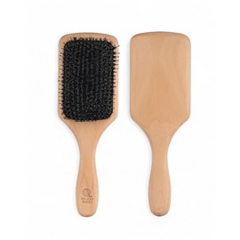 HELENA KIRAY Hair Brush Paddle Brush 【Using carefully selected boar hair and natural wood × Glossy and smooth even for curly hair】 (Natural・Square (angular), L)