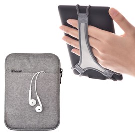 TFY E-reader Protective Pouch Bag with Zip Closure, plus Bonus Hand Strap Holder for 6 inch e-readers（Grey）- Kindle HD 6 inch/Kindle Paperwhite/Kindle Voyage/Kindle Oasis/NOOK GlowLight Plus
