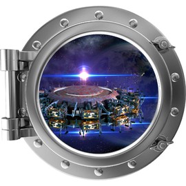 18" Port Scape Instant Space Ship Window View Space Station #2 Silver Porthole Wall Decal Removable Sticker NASA Wall Art for Boys Peel & Stick Room Decor