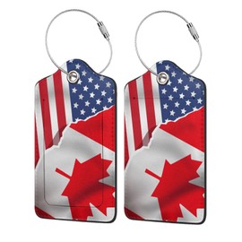 American and Canada Flag Luggage Tags for Suitcases, Patriotic Luggage Tag for Women Men, 2 Pcs Flag Leather Suitcase Tags