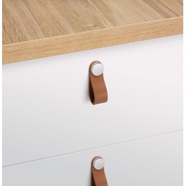 Gedotec Furniture knob made of solid metal and leather, 1 piece door knob for cupboards, polished chrome, beige, including mounting material, FLEXA 0404, LA: 128 mm, knobs for kitchen cupboards,