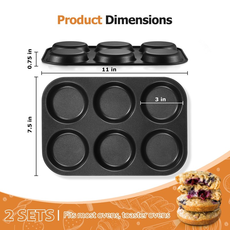 E-far Muffin Top Pan Set of 2, Nonstick 6-Cavity Shallow