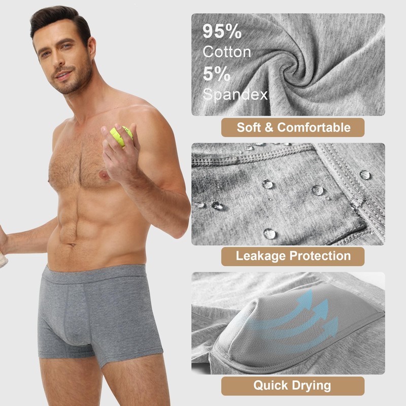 Battewa Cotton Incontinence Underwear for Men Front Absorbent Protective Boxer