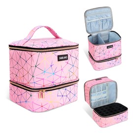 SAVILAND SAVILAND Nail Polish Organizer Bag: PU Leather Nail Polish Storage Organizer Holds 30 Bottles & Nail Lamp, Nail Polish Holder Travel Carrying Case Box Nail Tech Organizer Storage Bag for Nail Supplies