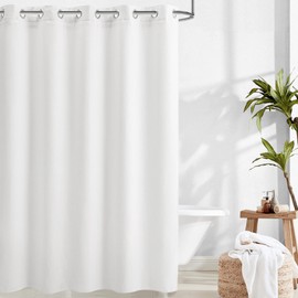 River Dream Extra-Long Waffle Weave Shower Curtain with Snap-in Liner,Cotton Blend Fabric Heavy Duty,No Hooks Needed Shower Curtain for Bathroom,Hotel Quality Shower Curtain Set,White,71x86 inches