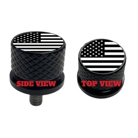 Black and White American Flag Large Knurled Aluminum Rear 1/4-20 Black Seat Bolt Fits Harley Davidson 1996-2024+. Custom Made in The USA