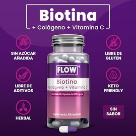 Biotina + Colágeno + Vitamina C - 90 Cápsulas de 500 mg c/u - Suplemento Alimenticio Sin Azúcar y Sin Gluten - Vitaminas para Mujer - Uñas, Cabello - 