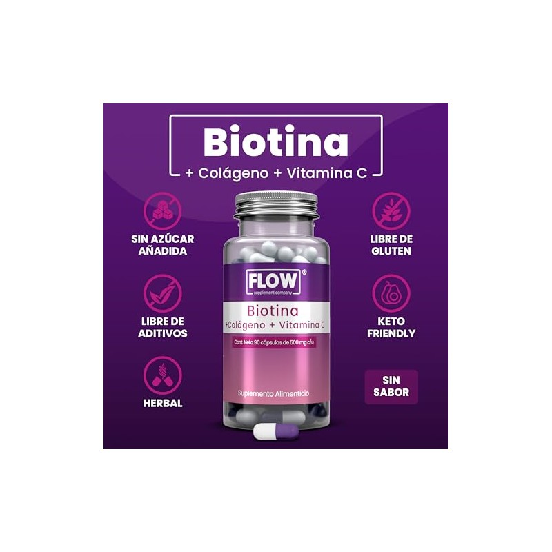 Biotina + Colágeno + Vitamina C - 90 Cápsulas de