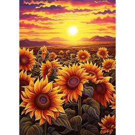 EOBROMD Diamond Painting Adult Sunset, 5D Diamond Painting Pictures, Adult Sunflower, DIY Diamond Painting Pictures, Diamond Painting Landscape Set for Wall Decoration, 30 x 40 cm