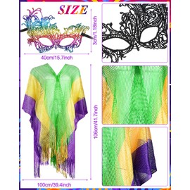 Frienda Mardi Gras Decorations Mardi Gras Poncho Shawl Scarf Shimmering with Face Covers for Masquerade Party Purple Yellow Green Masquerade Costume Accessories Set