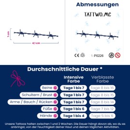 Tattwo.me Temporary Tattoos for Adults and Children 2 Weeks Waterproof - Barbed - Vegetable Ink - EU Cosmetic Certificate - (P0226)