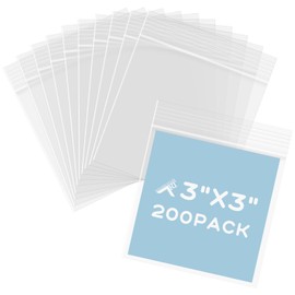 Golden State Art 3"x 3" Clear Zip Bags, 200 Pack Small Zipper Poly Bags for Snacks, Ring, Coin