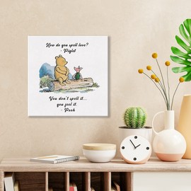 Classic Winnie the Pooh Wall Art Decor How Do You Spell Love Quote Canvas Painting Pictures Framed Print Sign Artwork Ready to Hang for Home Nursery (8x8 Inch)