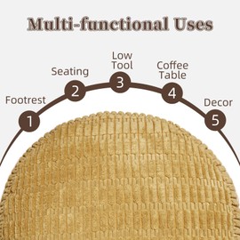 Artbloss Unstuffed Pouf Ottoman Cover Soft Storage Extra Seat Farmhouse Comfortable Bohemian Poufs Accent Footrest 20x20x8 Inches for Living Room Bedroom Study Nook (Yellow, Round)