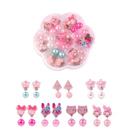 XPEX 7 Pairs of Shiny Earrings No Piercing Flower Heart Glitter Earring Clips Costume Girls Jewellery Set for Babies Girls Princess Play Children's Earrings