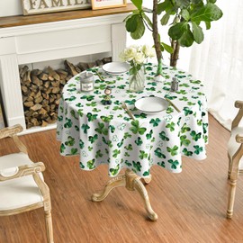 Horaldaily St. Patrick's Day Tablecloth 60×60 Inch Round, Shamrock Irish Clover Luck Washable Table Cover for Party Picnic Dinner Decor