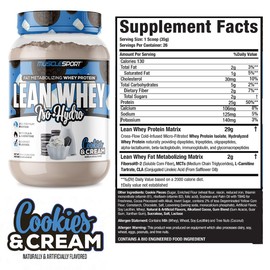 Musclesport Lean Whey Revolution™, Whey Protein Isolate with Hydrolyzed Whey - Low Calorie, Low Carb, Low Fat, Incredible Flavors - 25g Protein per Scoop (2lb, Cookies N Cream)