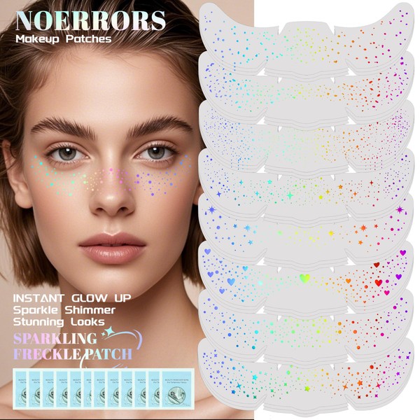 Noerrors 24pcs Glitter Freckles Face Tattoo Sticker, Temporary Holographic Chameleon