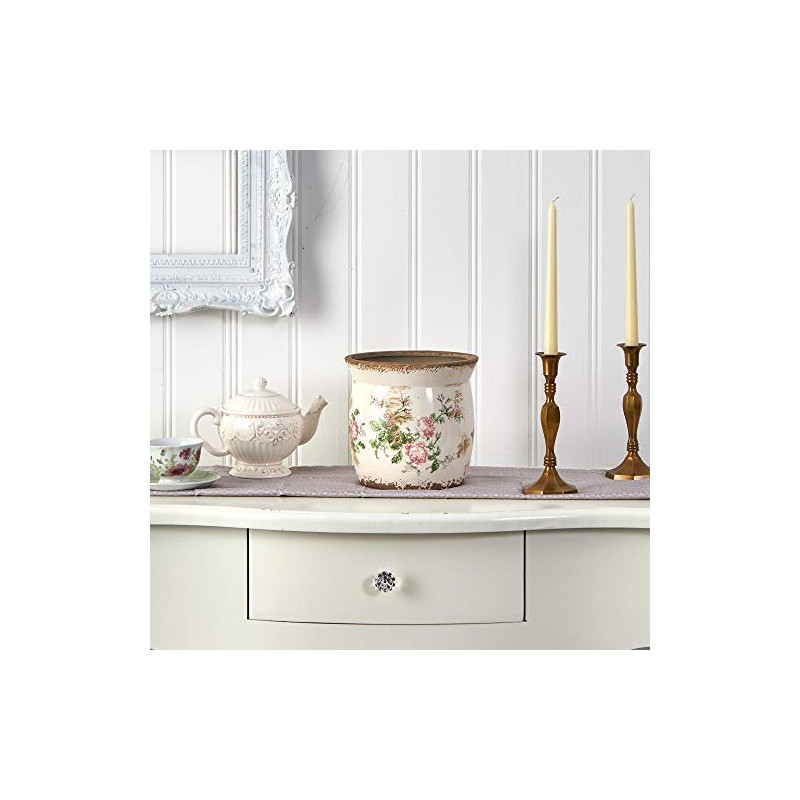 Nearly Natural 8in. Tuscan Ceramic Floral Print Planter