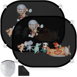 RYMALL Sonnenschutz Auto Baby mit UV Schutz, 2 Stück 45x36.5 cm Auto Fenster Sonnenschutz Saugnapf Sonnenblende Kinder Auto Fenster Sonnenschutz mit Süßen Tier Motiven-Luftschiff