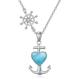 AHTAMOS Anchor Necklace 925 Sterling Silver Anchor Pendant Necklace for Women, Sterling Silver, Larimar