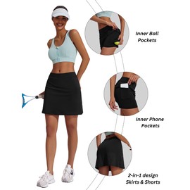 Ekouaer Modest Golf Skorts Skirts for Women Tennis Athletic Golf Skort with Pockets UV Protection High Waist Mini Skirts Black XL