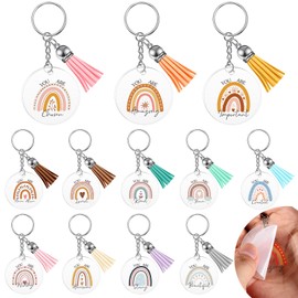 Otuuz 12 Set Inspirational Keychain Bulk Thank You Gift End of Year Gifts Acrylic Appreciation Keychains with Tassels Leaving Gifts for Women Teachers Colleagues Volunteer Staff