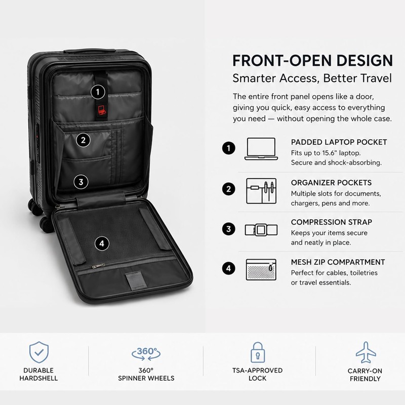 CONCEPTEN 21'' Expandable Suitcase Set,PP Carry on Luggage Sets with
