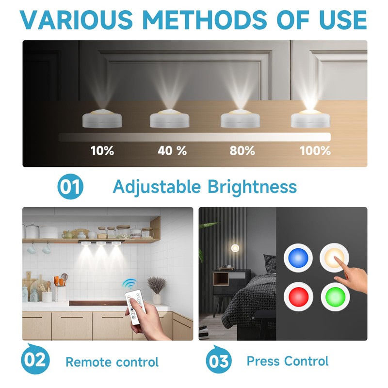 Lilampts LED Puck Lights with Remote Control, Wireless Under Cabinet