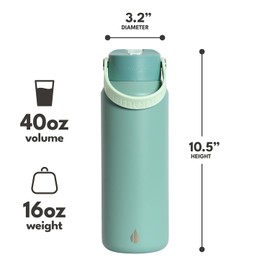 Elemental 40oz Insulated Water Bottle with Straw - 100% Leak-Proof Stainless Steel Core Water Bottles for Travel, Sports and Gym - Double Wall Insulation & BPA Free - Sage