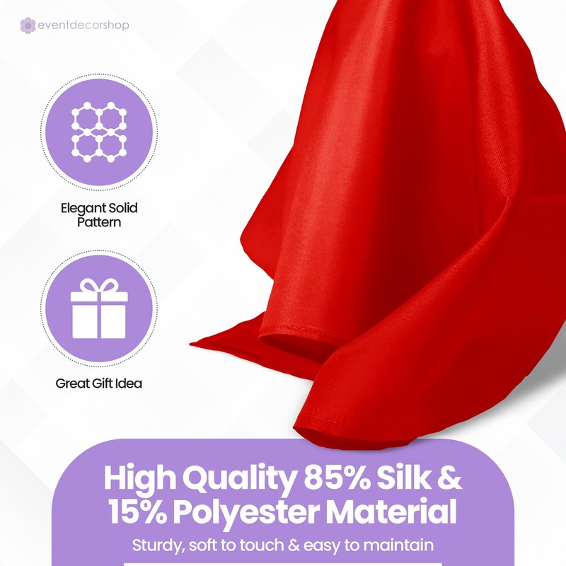 Red Men’s Satin Pocket Square – Italian Style Plain Handkerchief