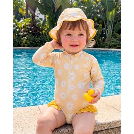 WYTbaby Abbigliamento UV per Bambini, a Maniche Lunghe, Costume da Bagno per Bambina con Cappello, Abbigliamento UV per Bambini per Bambine dai 3 Mesi a 3 Anni, 12-18 Mesi
