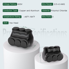 KERWINN 5PCS 3 Port Single-Sided Entry Insulated Multi Tap Connector 2/0-6 AWG, Electrical Splice Connector, Black Vinyl Coated, Dual-Rated for Copper and Aluminum Wires