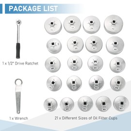 ATPEAM 23pcs Aluminum Alloy Cup Type Oil Filter Cap Wrench Socket Removal Tool Set 1/2" dr.