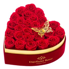 Eterfield Forever Flowers in Heart Shape Box 27-Piece Preserved Roses Heart Box Flowers Fresh Bouquet Flowers Gift for Wife Valentines Day Mothers Day (Red)