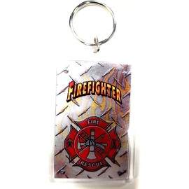 HP Industries Fire Department 2x3 Acrylic Keychain w/1" Keyring Decal Logo...