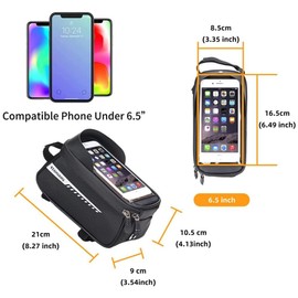YuanYouTong Bike Frame Bag Waterproof Bike Phone Holder, Top Tube Bicycle Bag with Sun-Visor, for Cycling, Mountain & Road Bike, Bicycle Accessories Phone Mount Handlebar Bag for Phones Under 6.5''
