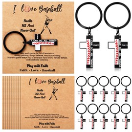 Quelay 24 Sets Baseball Softball Cross Keychain with Greeting Cards for Men First Communion Baptism Religious Christian Gift(Baseball)