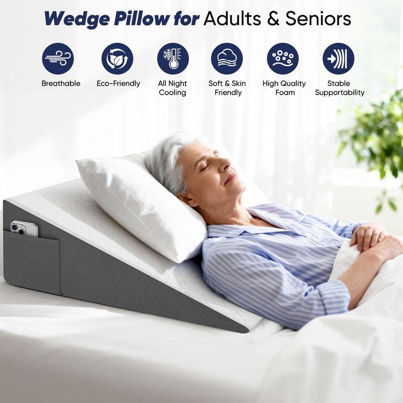 Vimoli Bed Wedge Pillow for Sleeping & Resting, 8 inch