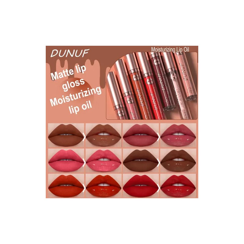 Dunuf 1 Pc Mate Impermeable Brillo Labial De Larga Duración.