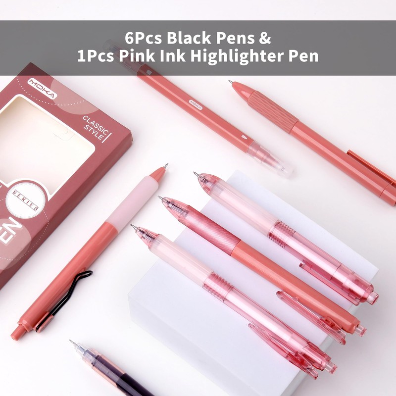 Retractable Gel Ink Pens, 7 Pack 0.5mm Fine Point Black
