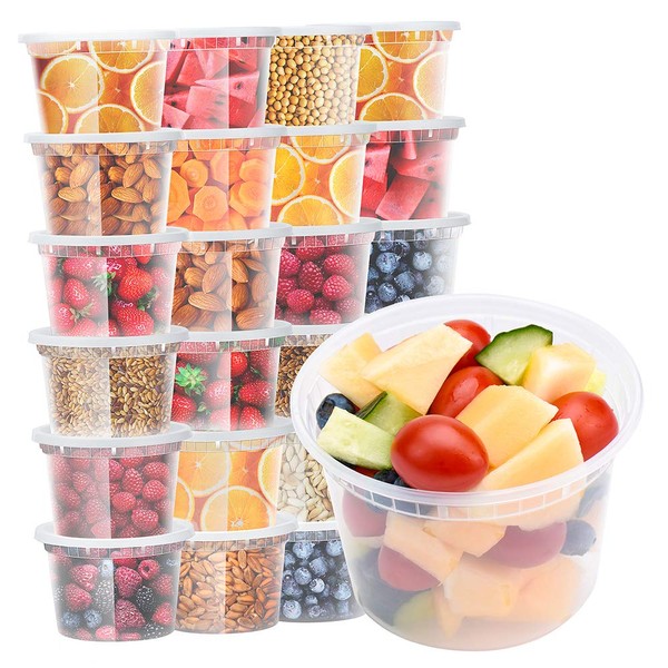 Glotoch 24 Pack 16 oz. (2 Cups) Plastic Food and Drink Storage Containers Set with Lids - Microwave, Freezer & Dishwasher Safe Eco-Friendly, BPA-Free, Reusable & Stackable