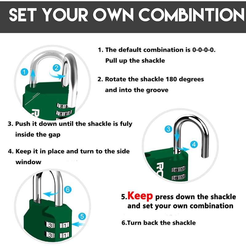 RESET- 4 Digit Combination Padlock with 2.4 inch Long Shackle,