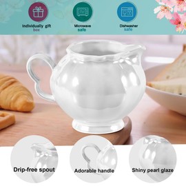 Small Milk Creamer Pourer With Easy-Use Handle, Pearl Glaze Ceramic Coffee Pitcher for Every Coffee & Tea Service, Espresso Brew, 8oz, White