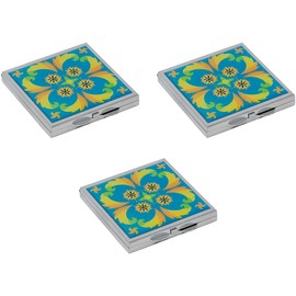 Stephanie Imports Set of 3 Double Sided Magnifying Compact Slim Mirrors with Printed Insert (Square - Psychedelic Turquoise)